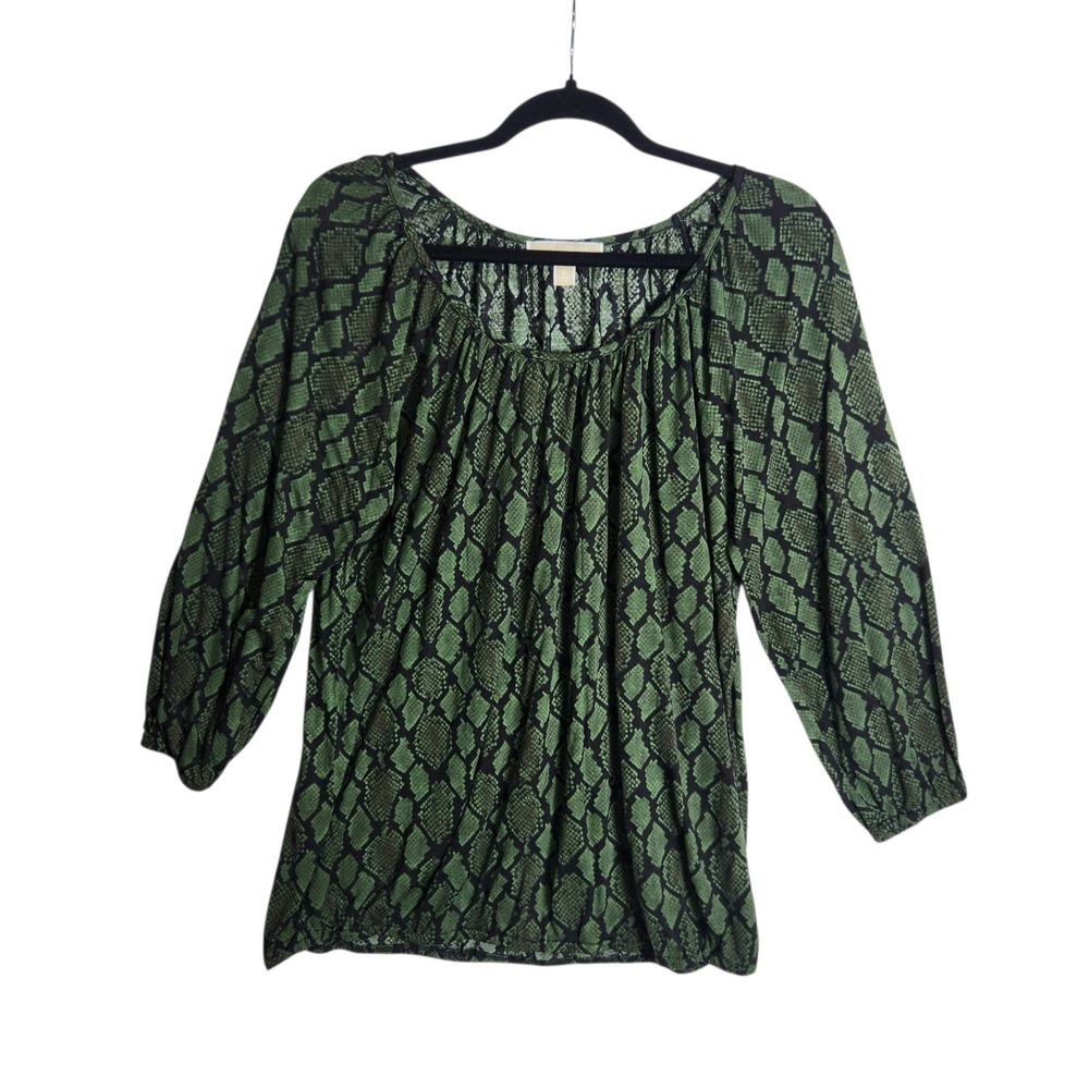 Michael Michael Kors Green Snakeskin Print Peasant Blouse XL 3/4 Sleeve Viscose
